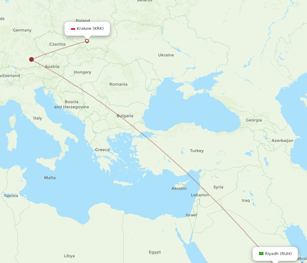 KRK to RUH flights and routes map