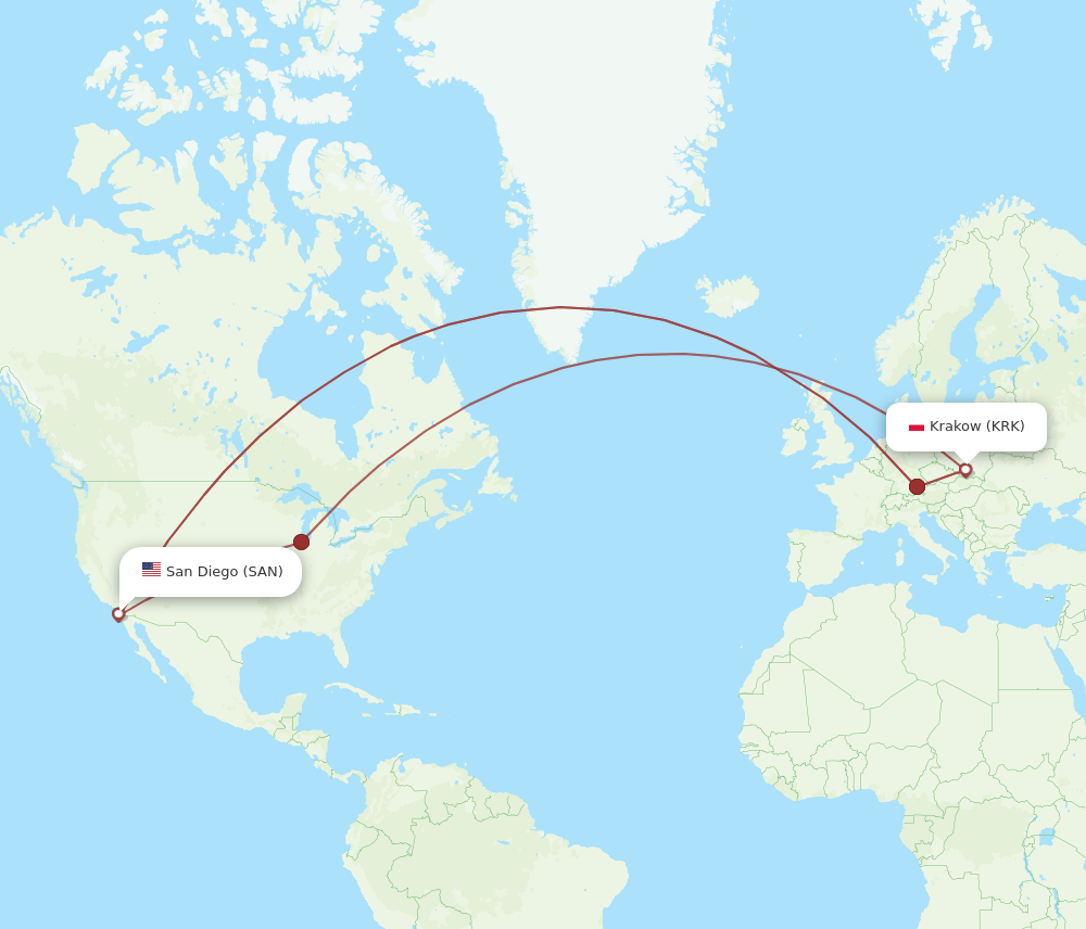 KRK-SAN flight routes