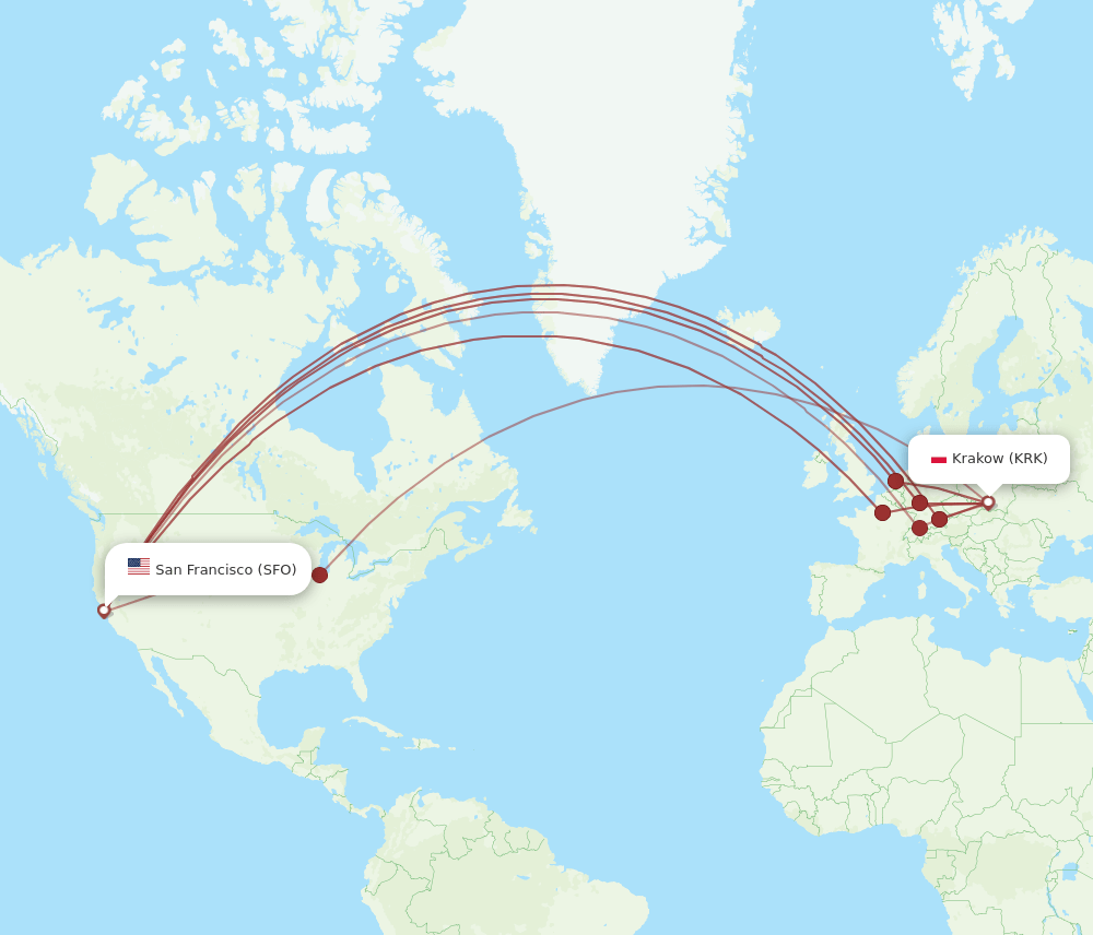 KRK-SFO flight routes
