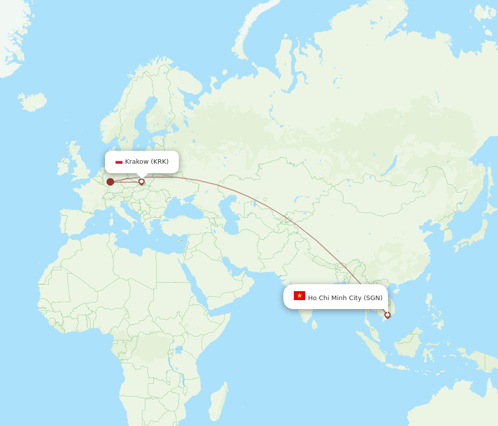 KRK-SGN flight routes