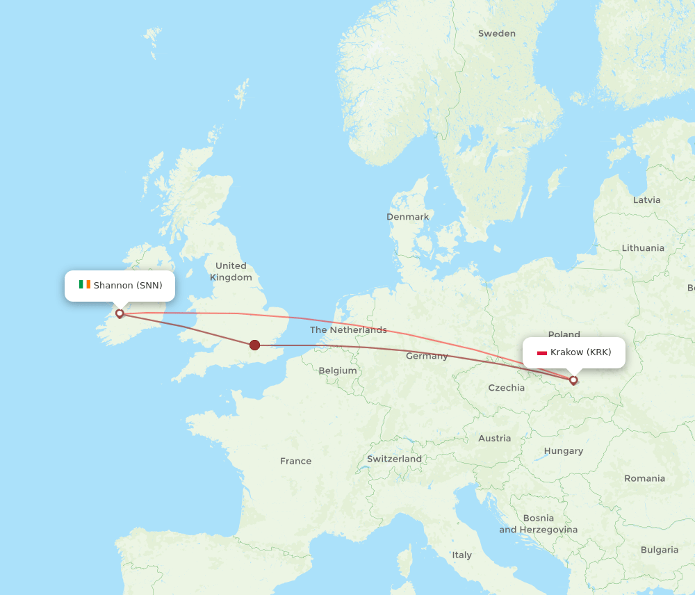 KRK-SNN flight routes