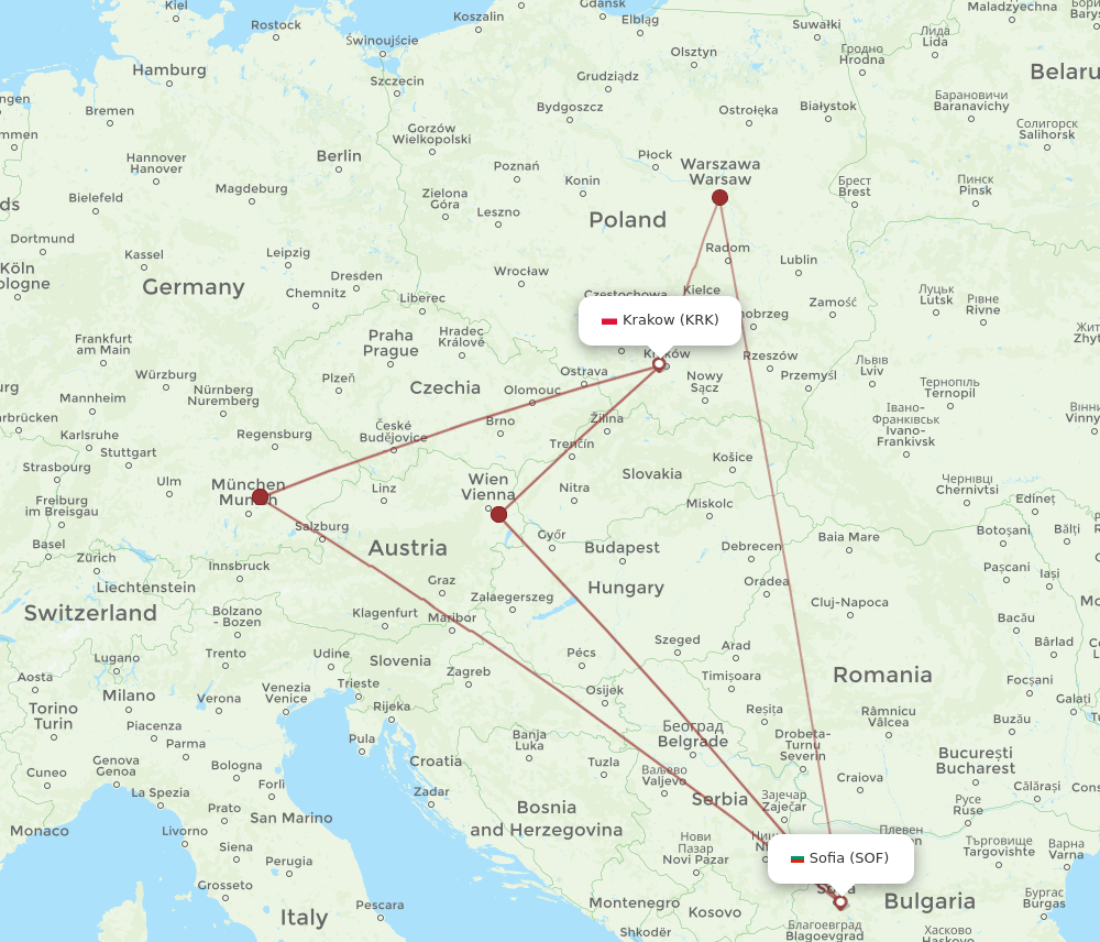 KRK-SOF flight routes