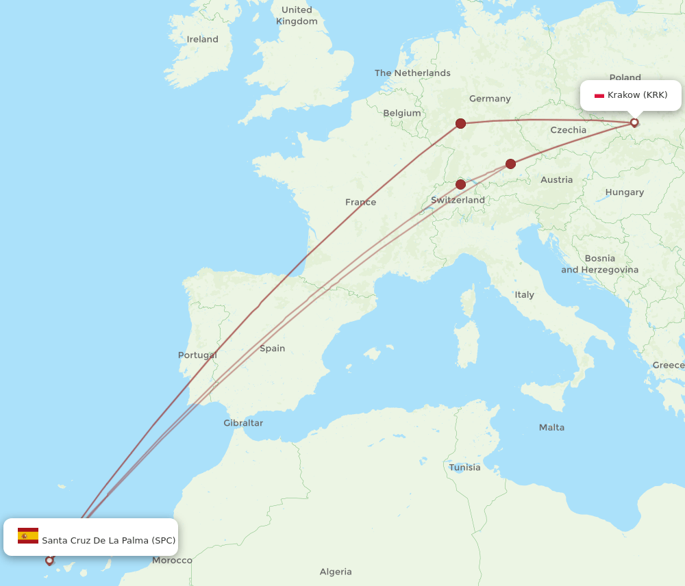 KRK to SPC flights and routes map