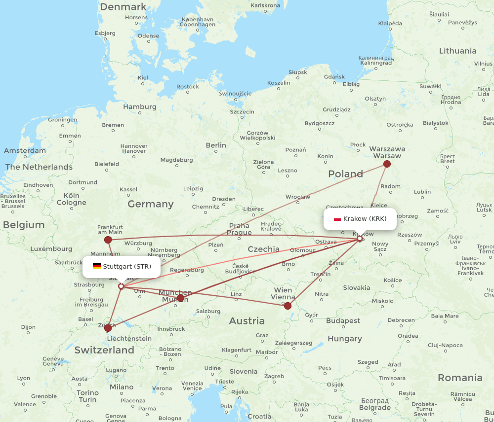 KRK-STR flight routes
