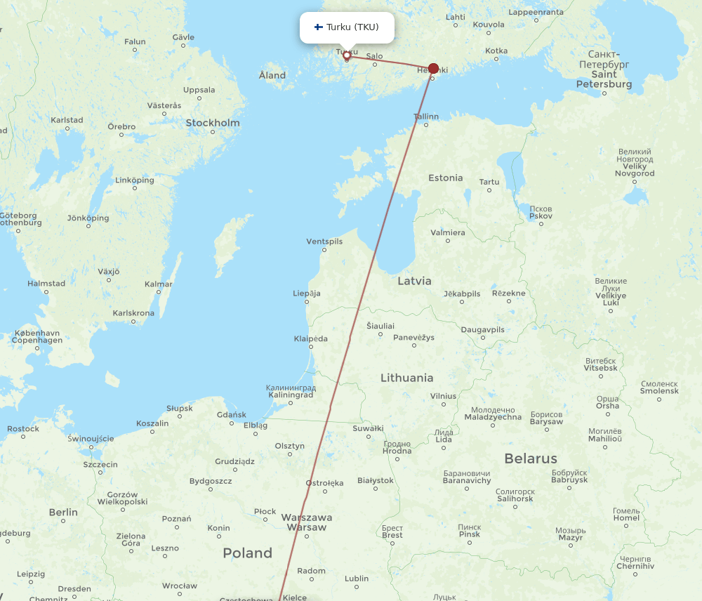 KRK-TKU flight routes