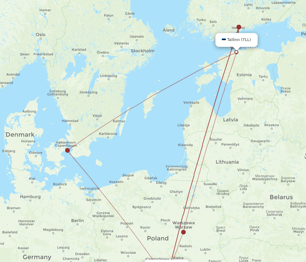KRK-TLL flight routes