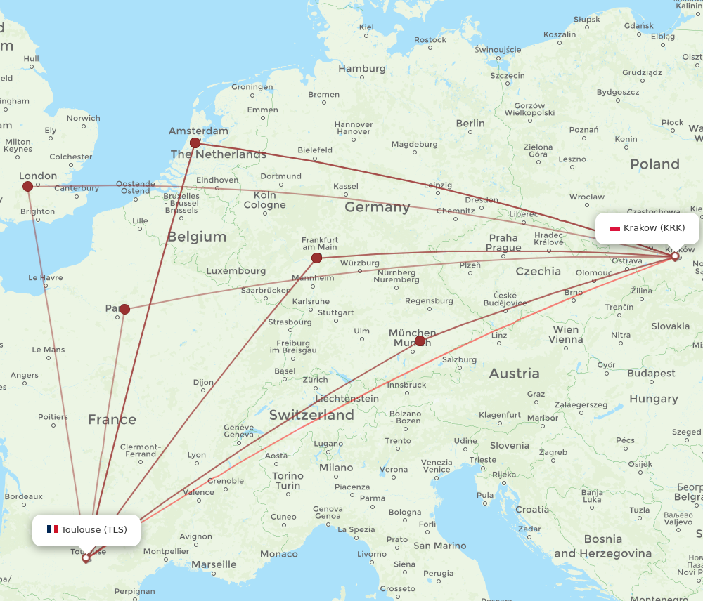 KRK to TLS flights and routes map