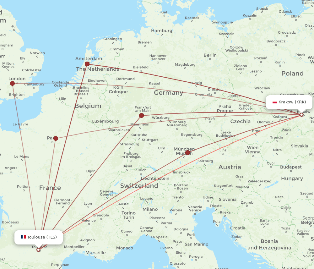KRK-TLS flight routes
