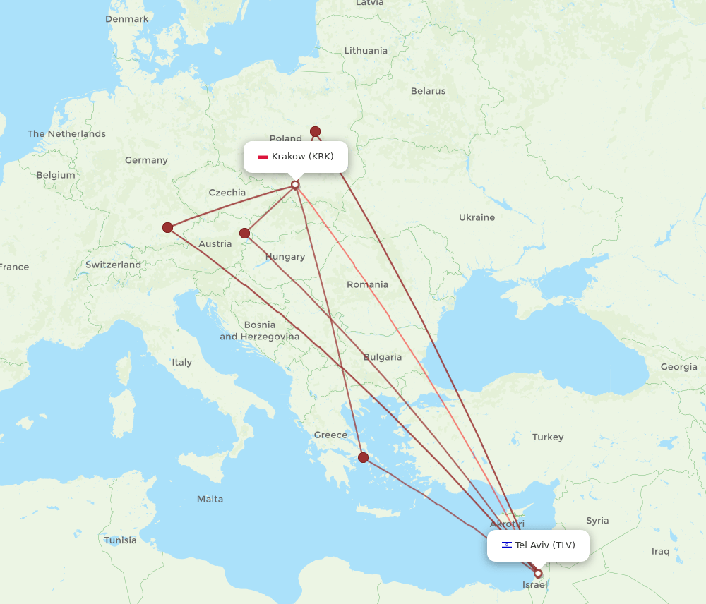 KRK-TLV flight routes
