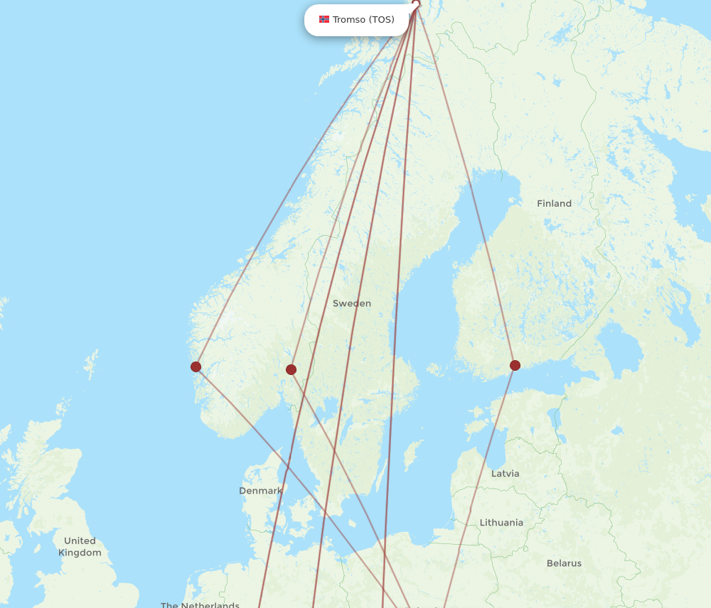 KRK to TOS flights and routes map