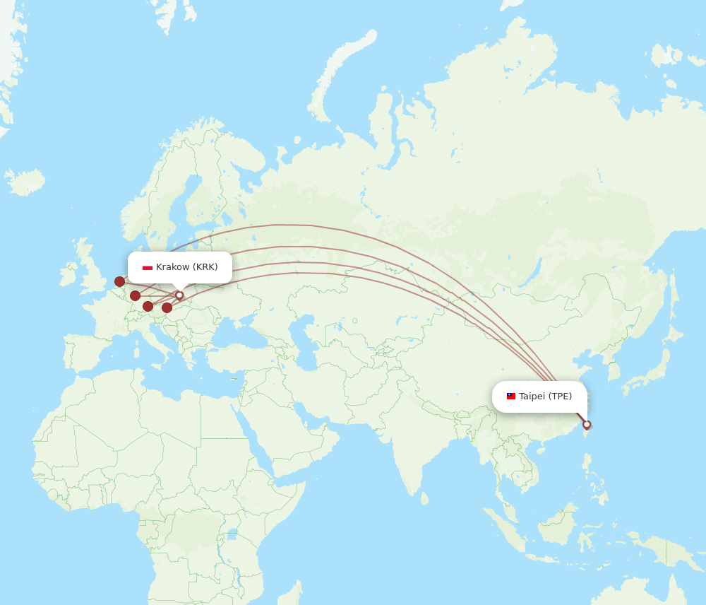 KRK to TPE flights and routes map