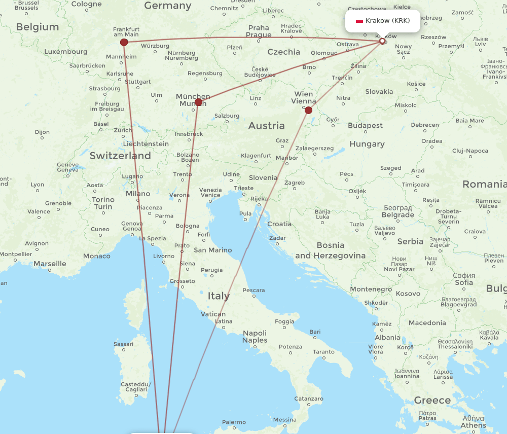 KRK-TUN flight routes