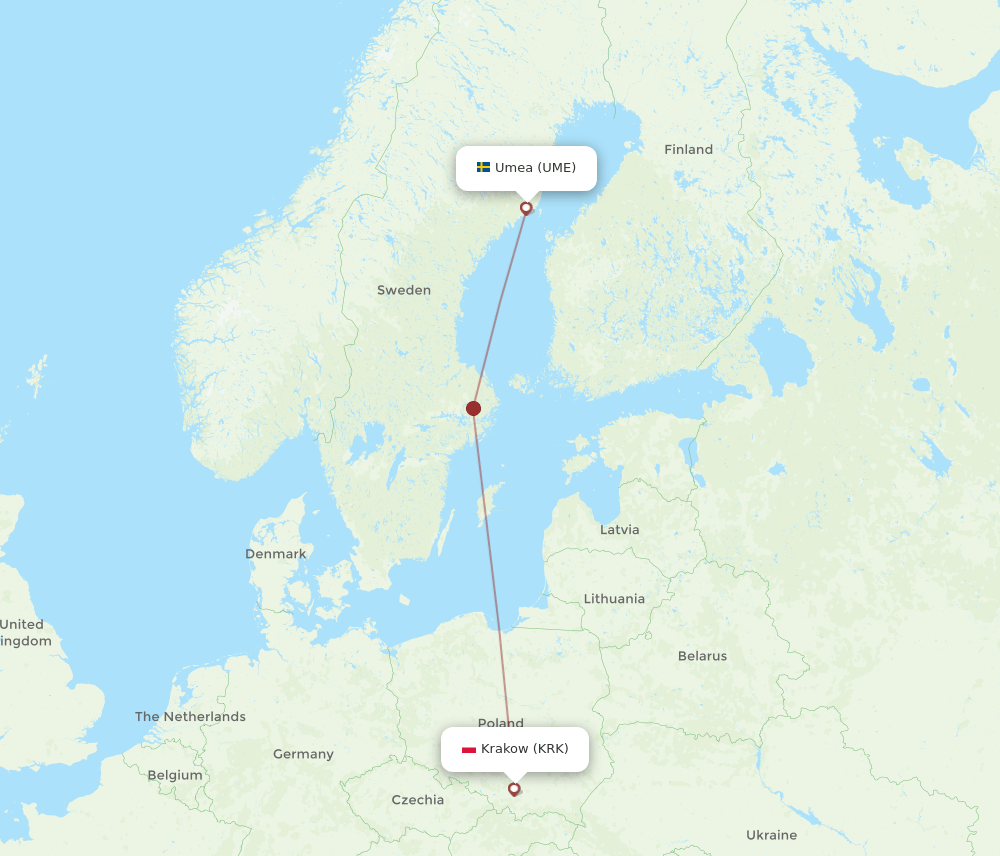 KRK-UME flight routes
