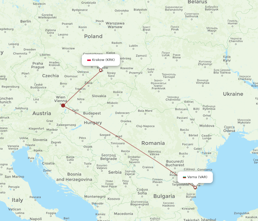 KRK-VAR flight routes