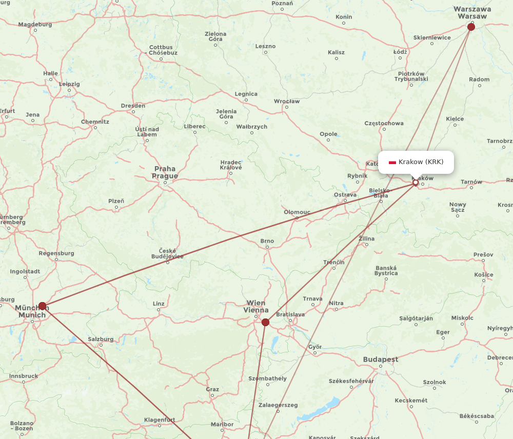 ZAG to KRK flights and routes map