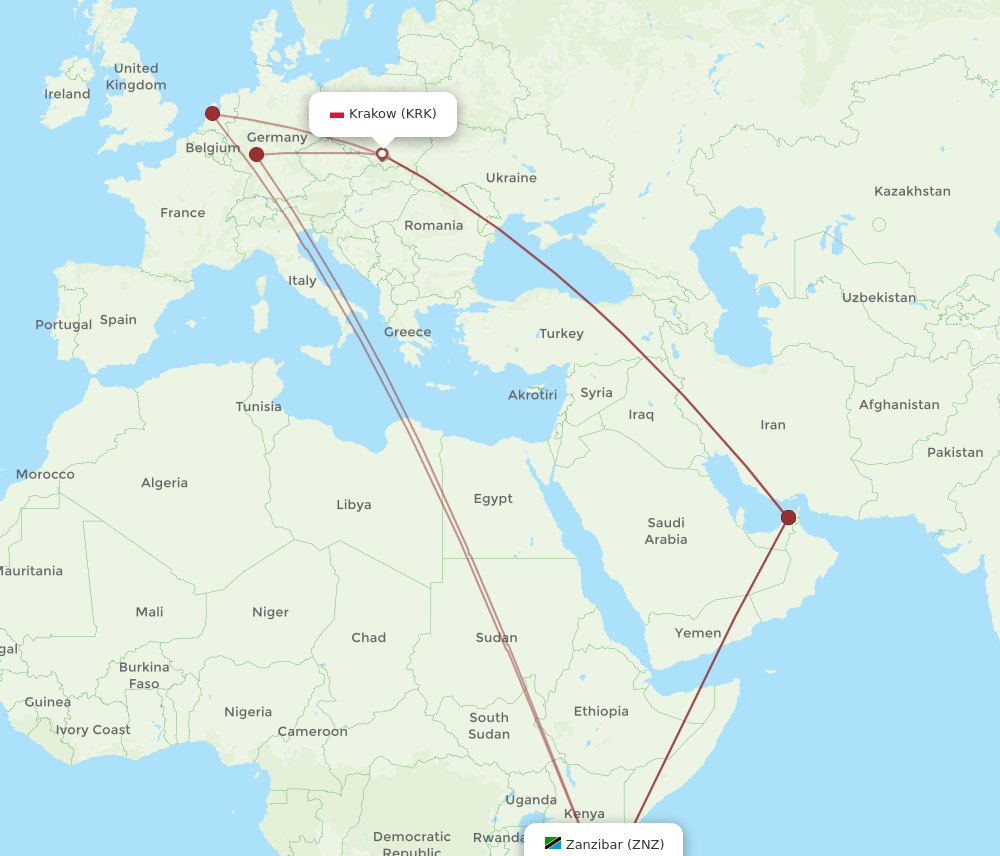 KRK-ZNZ flight routes