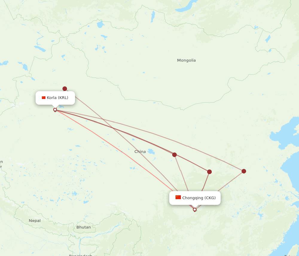 KRL to CKG flights and routes map
