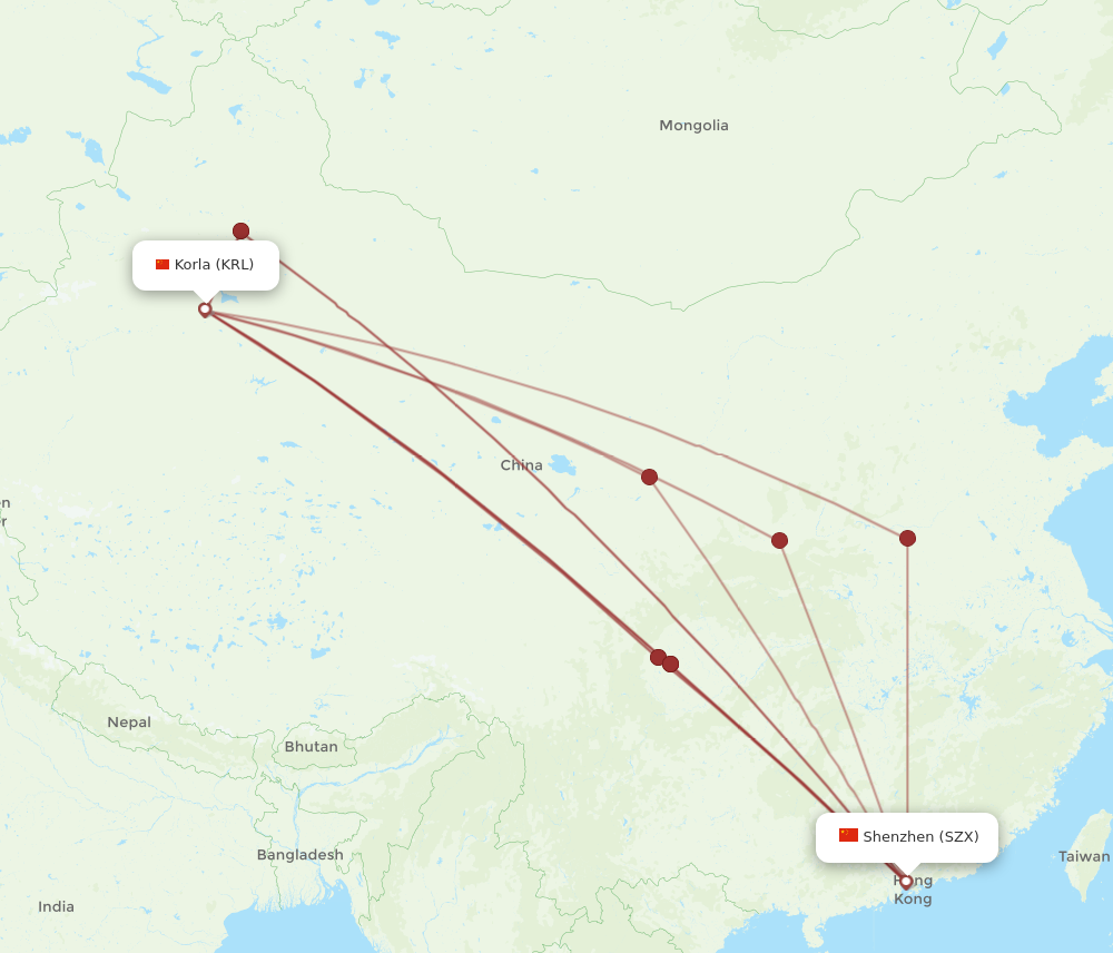 KRL to SZX flights and routes map