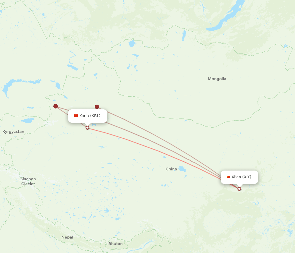KRL to XIY flights and routes map