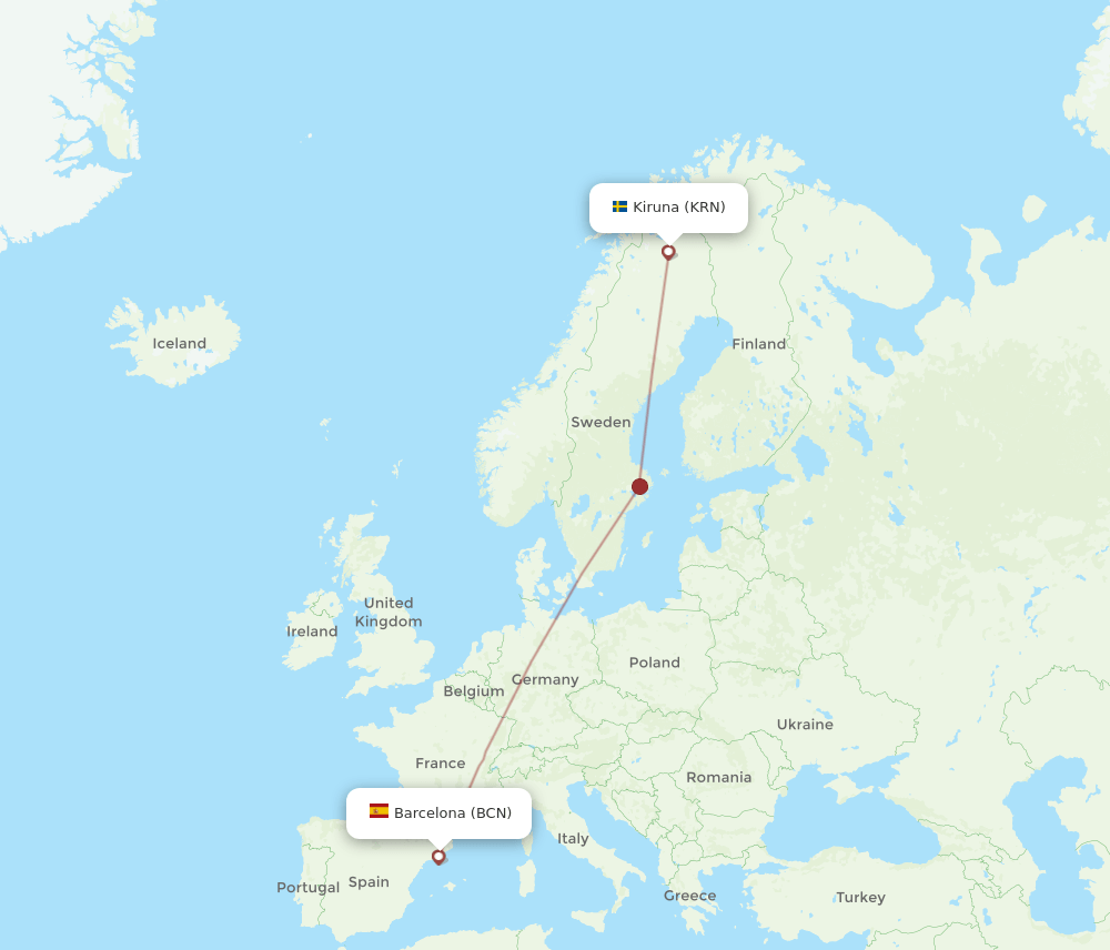 KRN to BCN flights and routes map