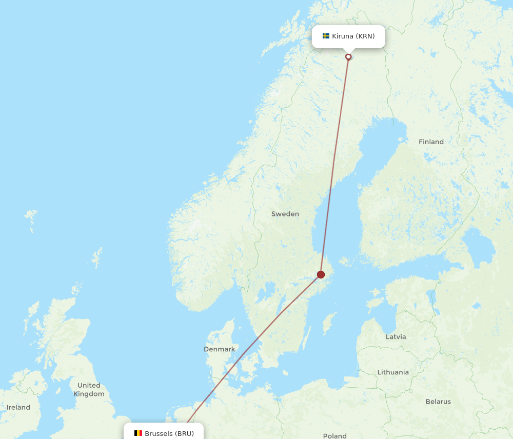 KRN to BRU flights and routes map
