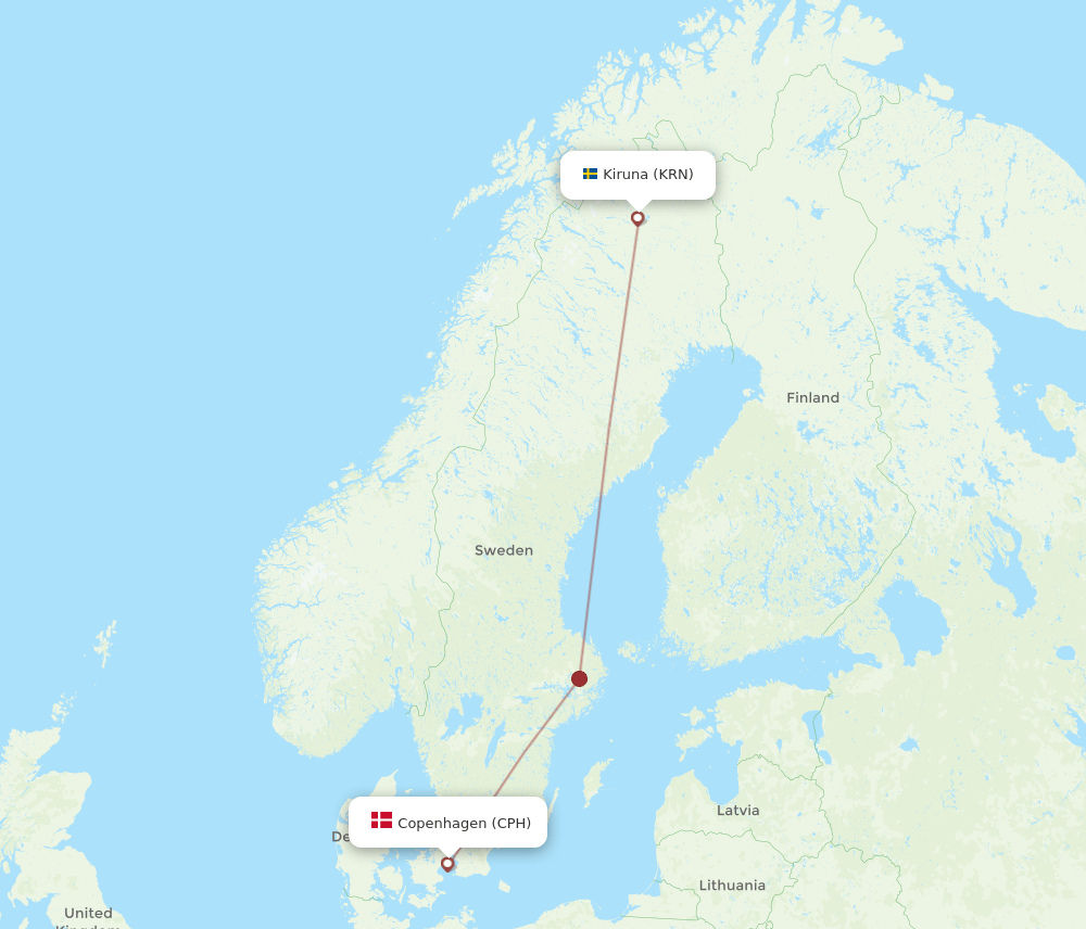 KRN to CPH flights and routes map