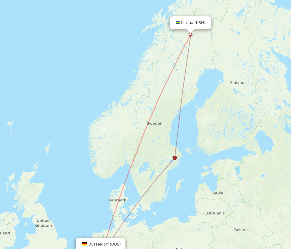 KRN to DUS flights and routes map
