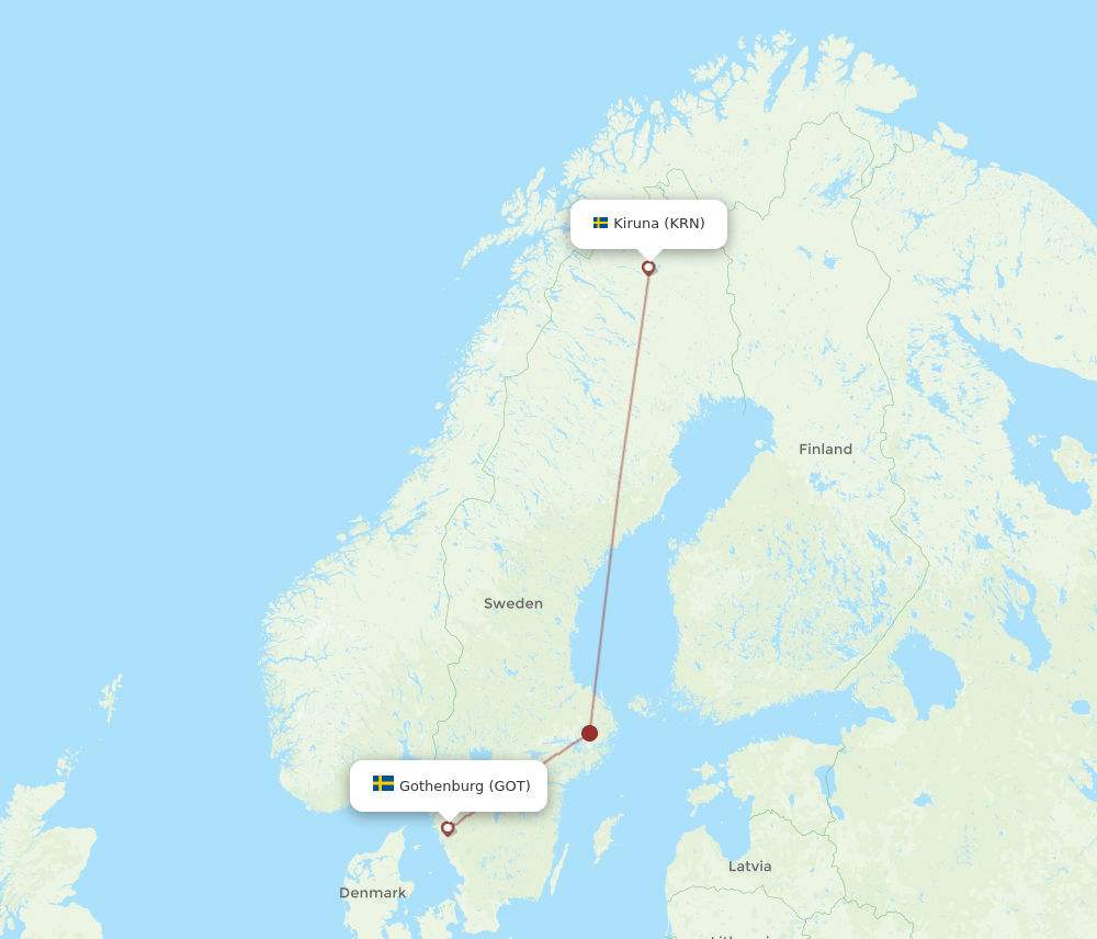 KRN to GOT flights and routes map