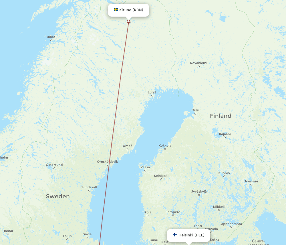 KRN-HEL flight routes