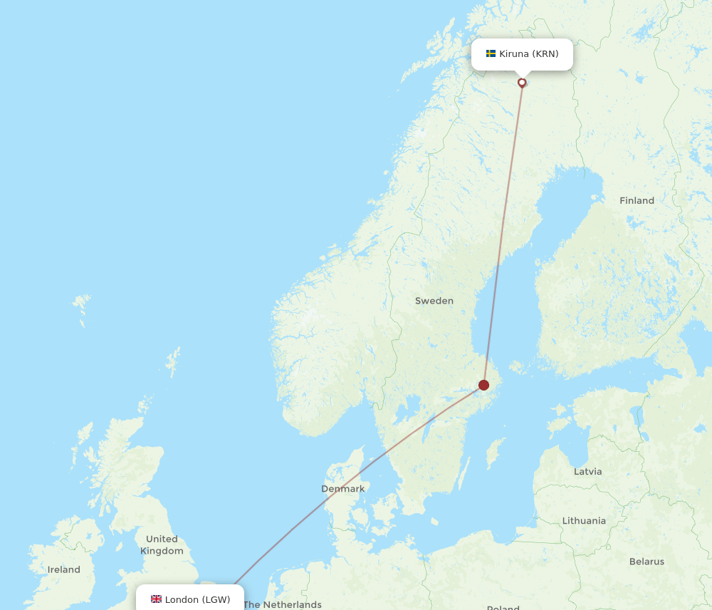 KRN-LGW flight routes