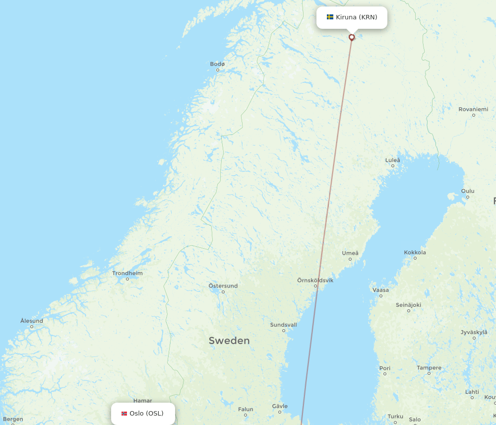 KRN to OSL flights and routes map