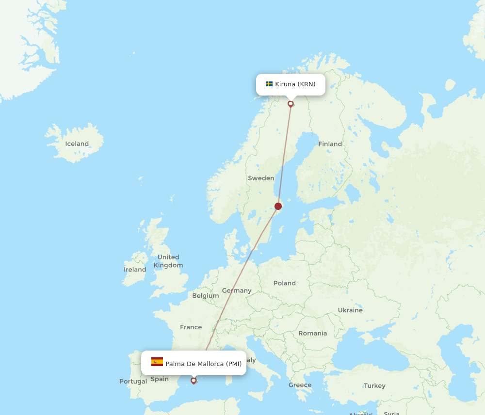 KRN to PMI flights and routes map