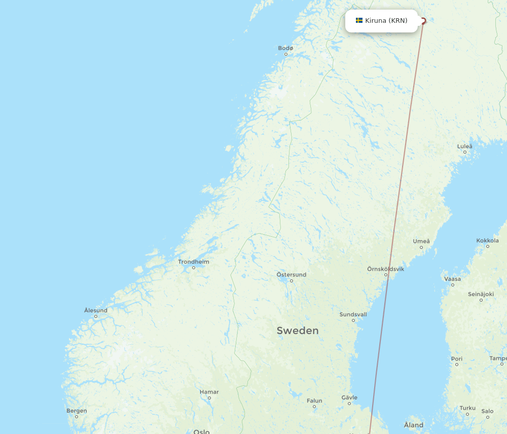 Kiruna - Stavanger route map and flight paths