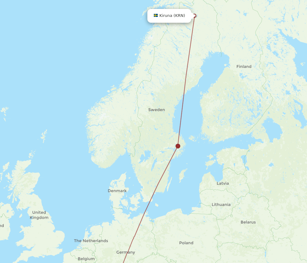 Zurich - Kiruna route map and flight paths