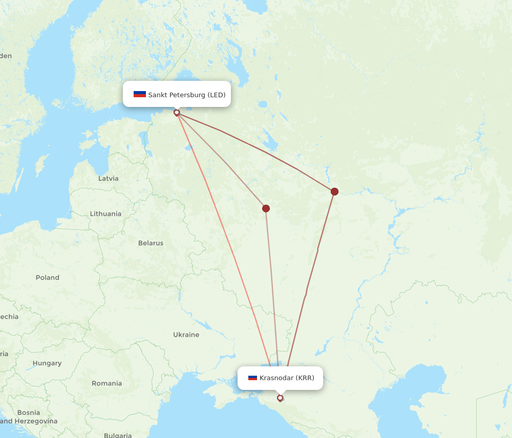 Krasnodar - Saint Petersburg route map and flight paths