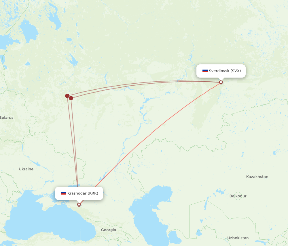 KRR to SVX flights and routes map