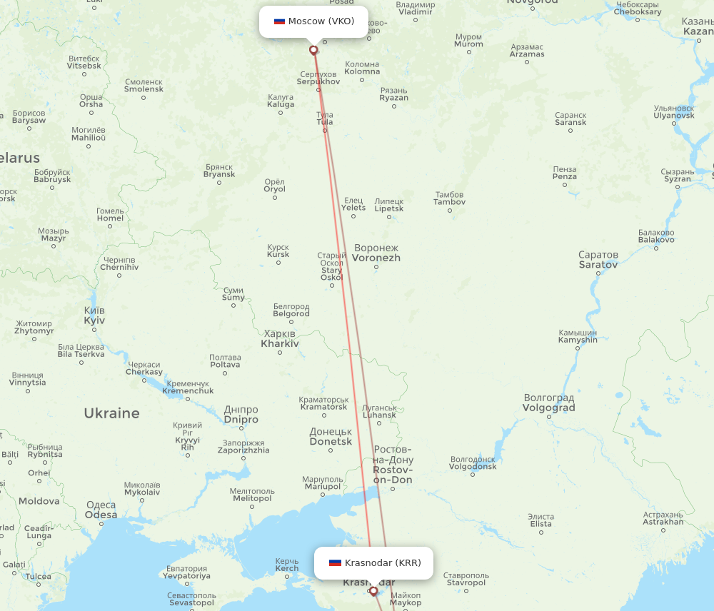 KRR to VKO flights and routes map