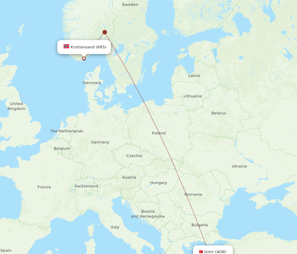 KRS to ADB flights and routes map