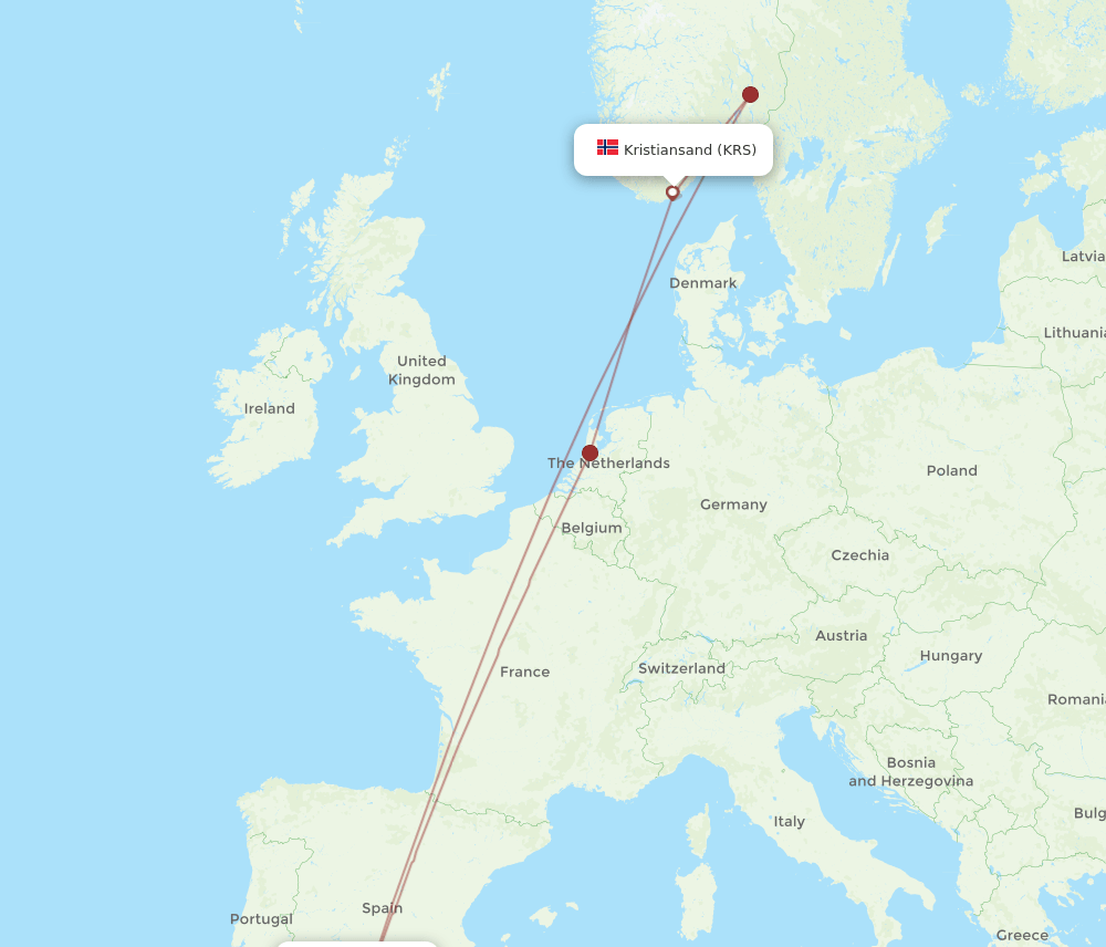 KRS to AGP flights and routes map