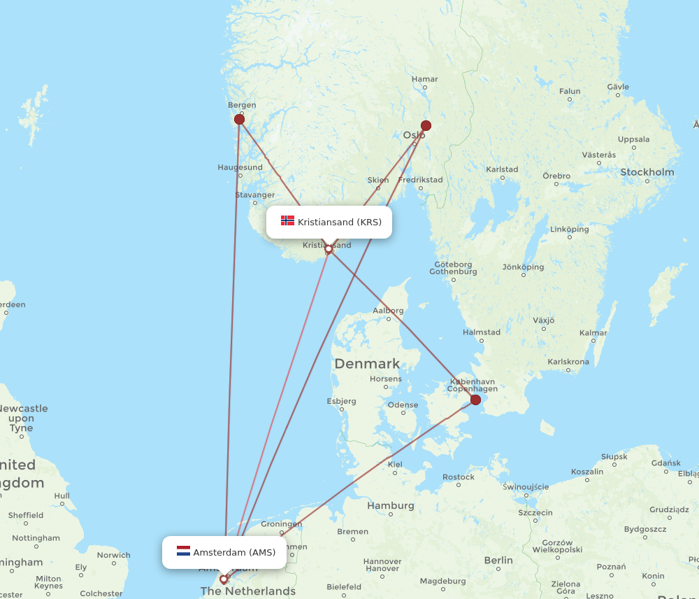 KRS to AMS flights and routes map