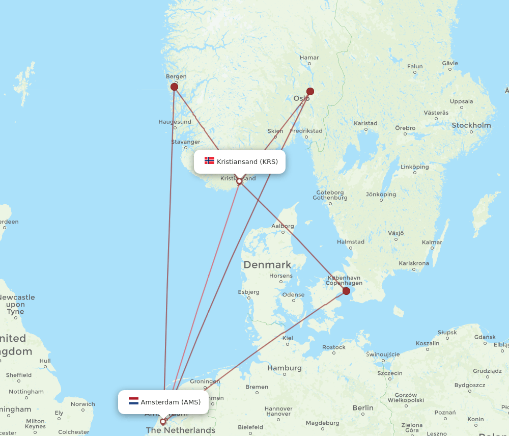 KRS-AMS flight routes