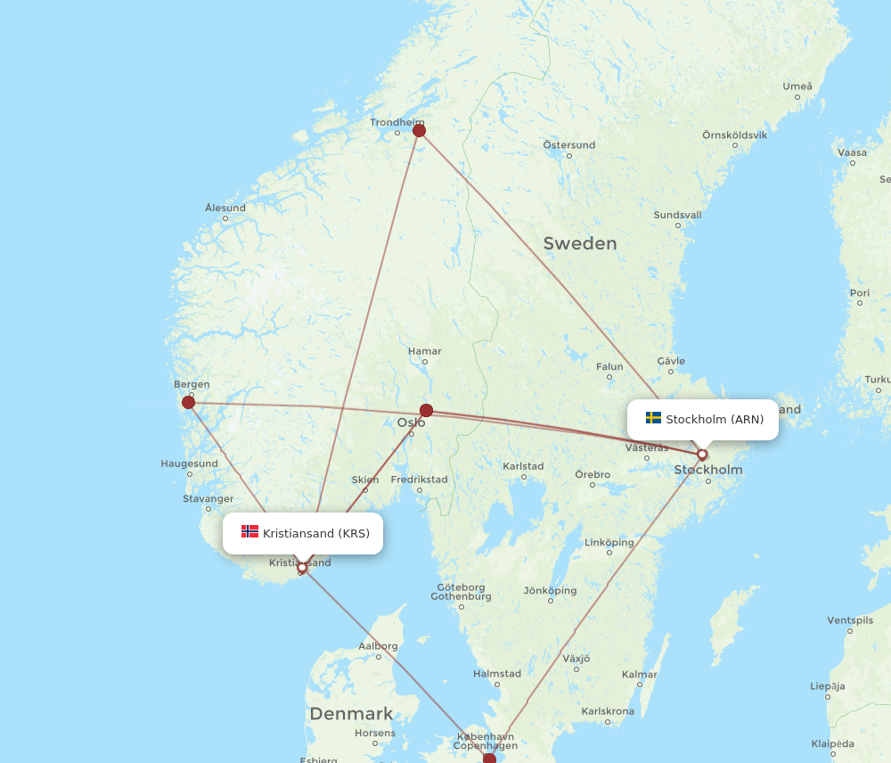 KRS to ARN flights and routes map