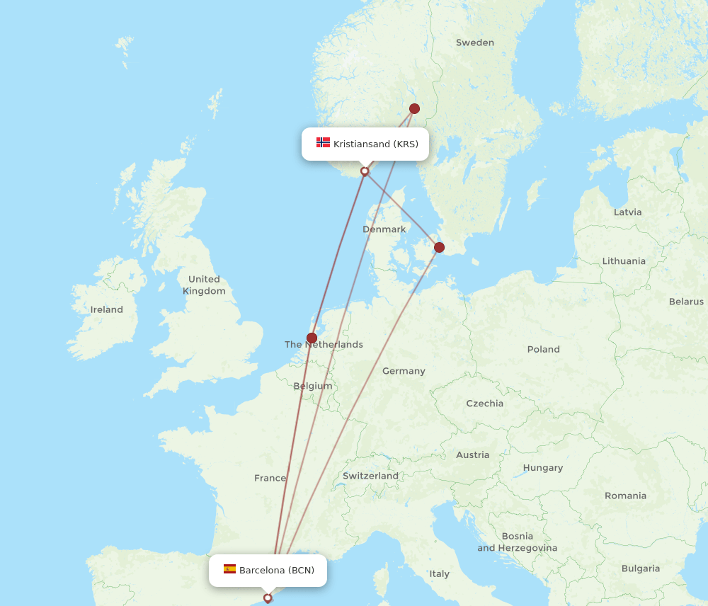 KRS-BCN flight routes
