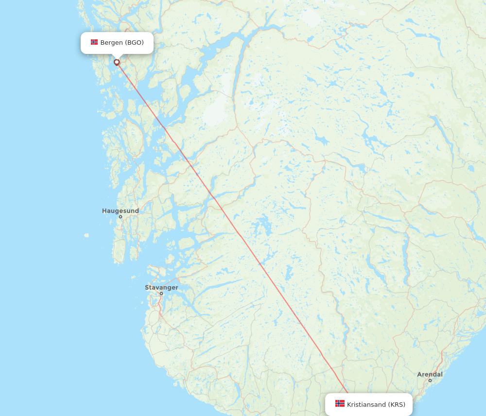 KRS to BGO flights and routes map