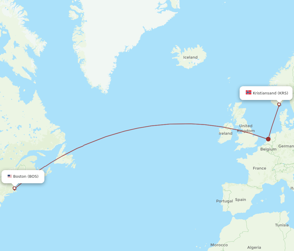 KRS-BOS flight routes