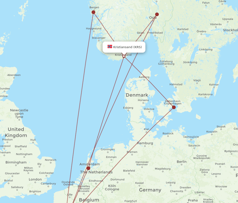 KRS-CDG flight routes