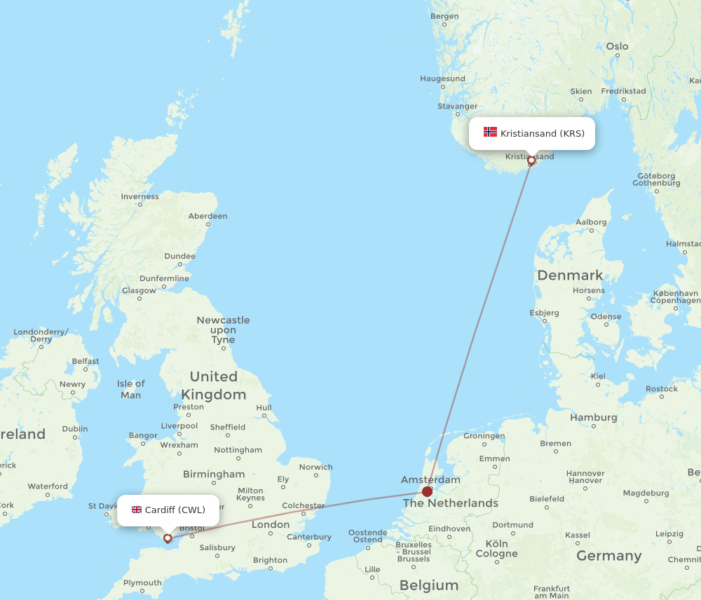KRS-CWL flight routes