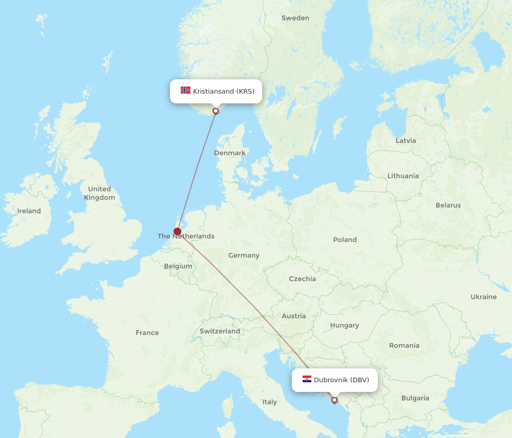 KRS-DBV flight routes