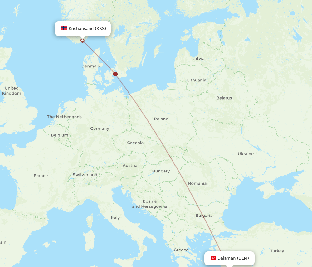 KRS to DLM flights and routes map