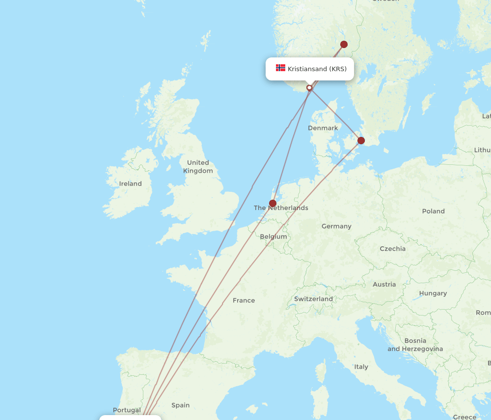 Faro - Kristiansand route map and flight paths